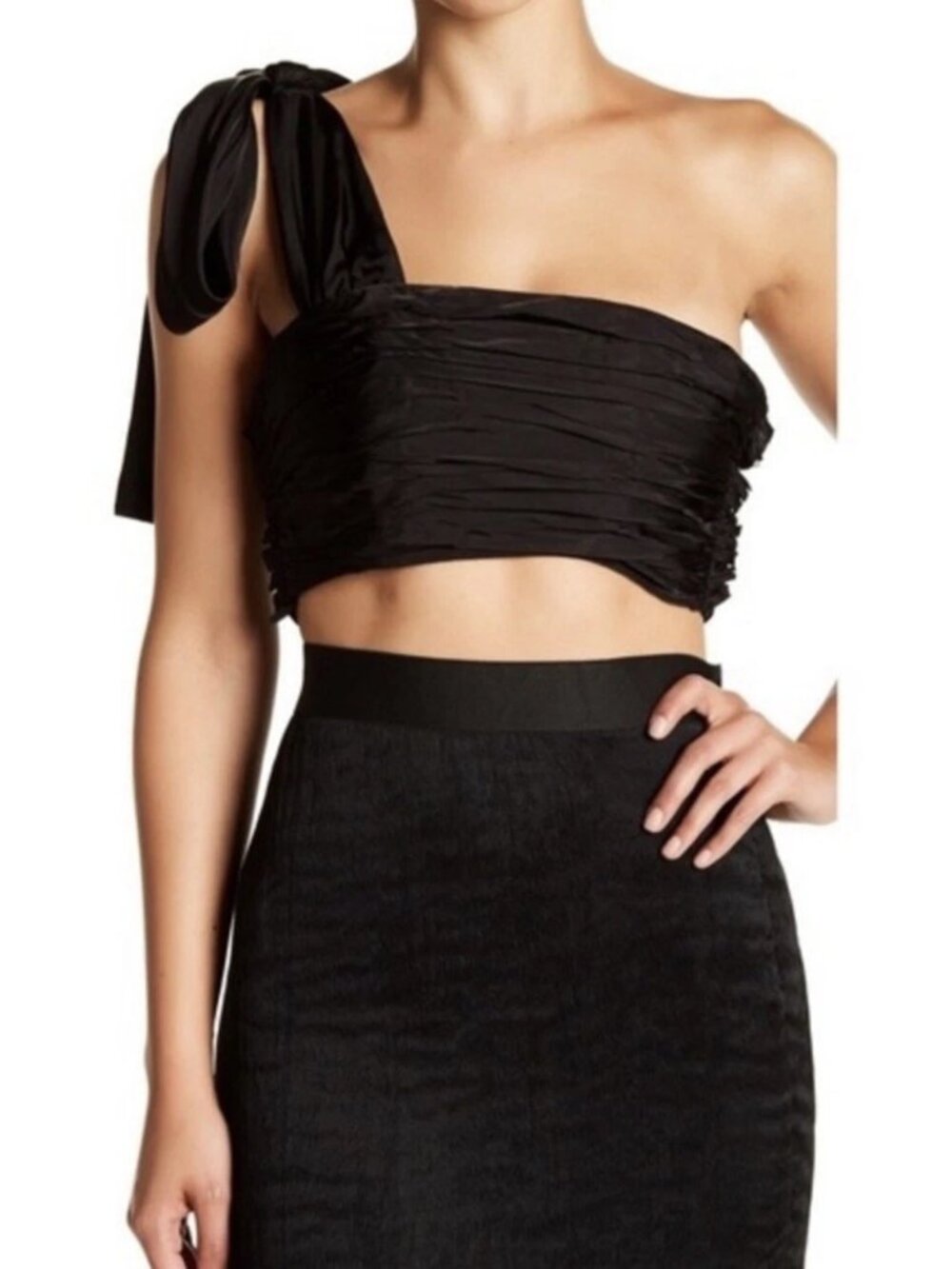 Cinq a Sept Amora Gathered One Shoulder Satin Crop Top - size 2